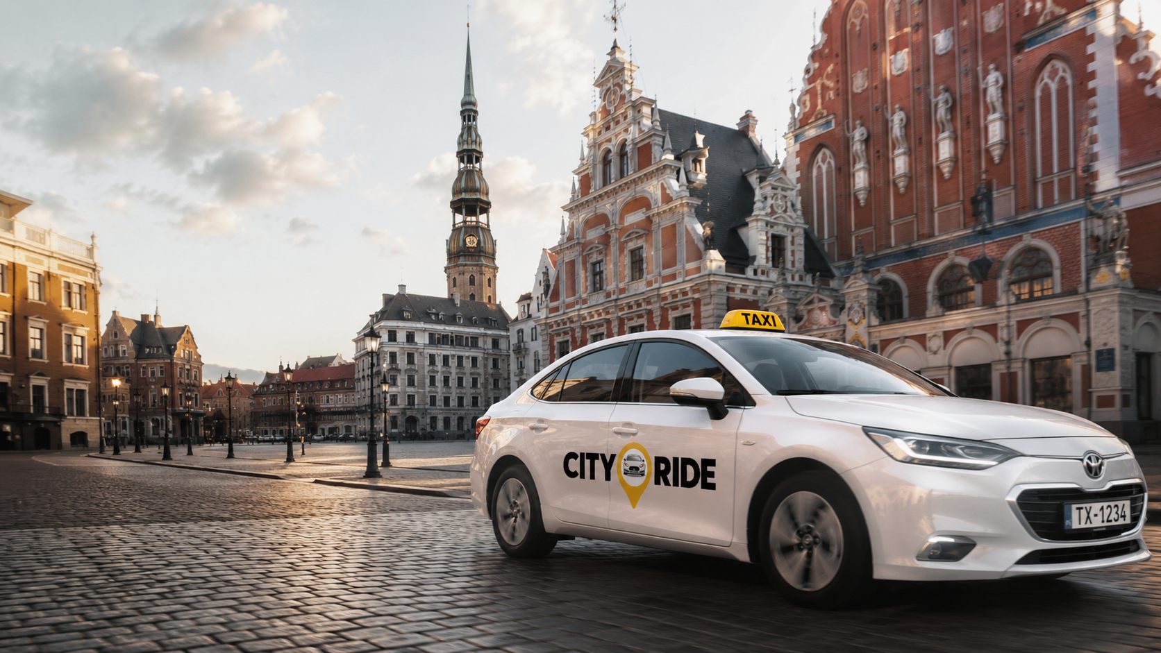 A CityRide taxi at the Town Hall Square in Riga old town